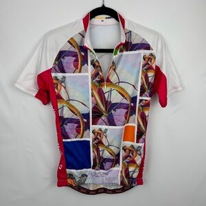 Riva White Red Quarter Zip Front Mountain Bike/Cycling / Bicycling Shirt Top